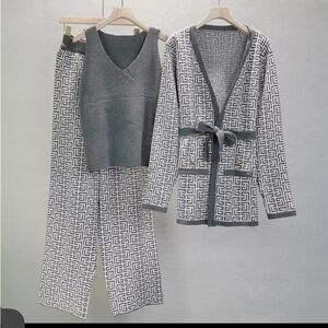 Stylish Gray Knit Three-Piece Set